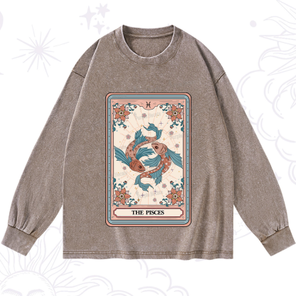 Purplehecate The Pisces Tarot Card Washed Long Sleeve Shirt