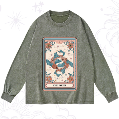 Purplehecate The Pisces Tarot Card Washed Long Sleeve Shirt