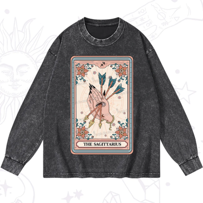 Purplehecate The Sagittarius Tarot Card Washed Long Sleeve Shirt