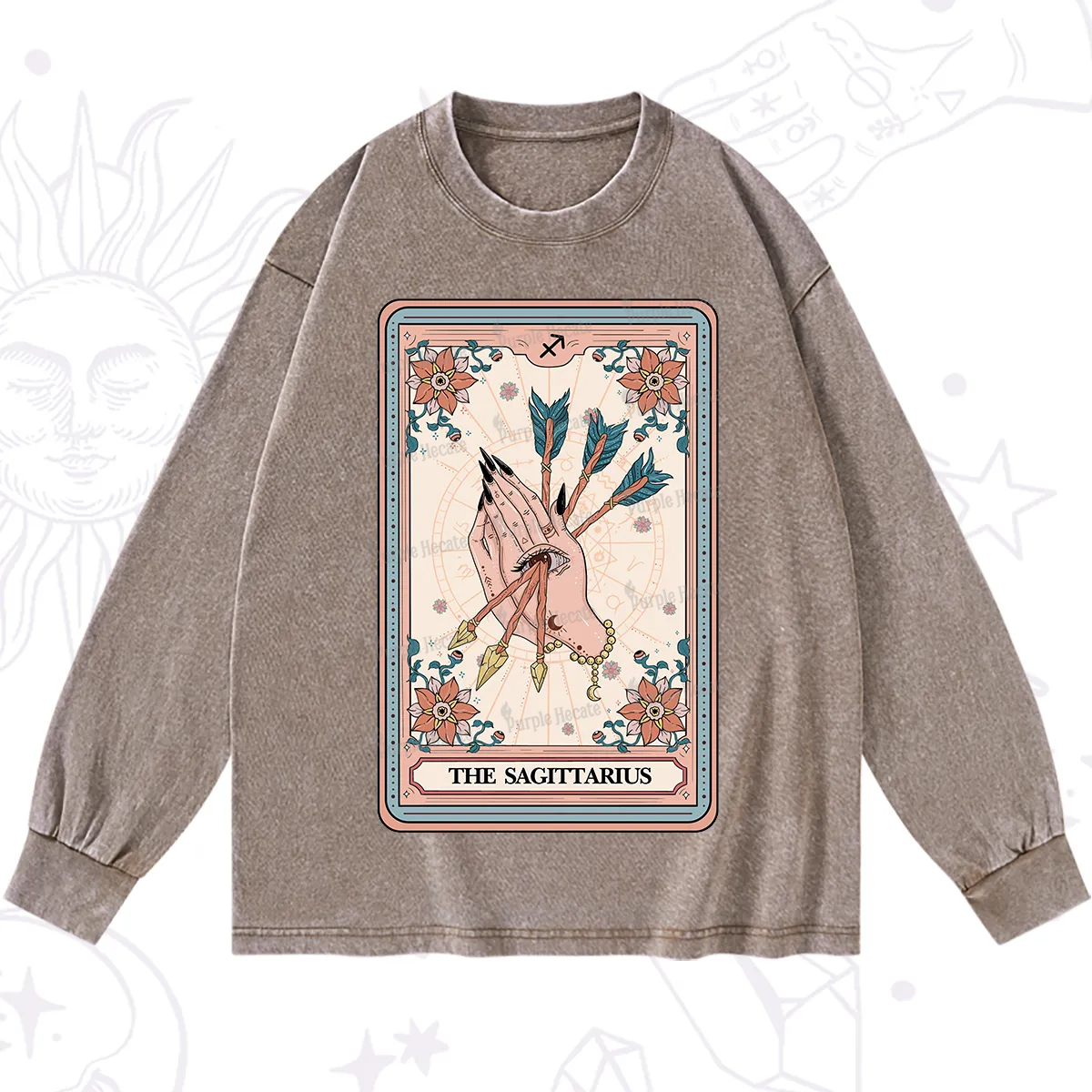 Purplehecate The Sagittarius Tarot Card Washed Long Sleeve Shirt