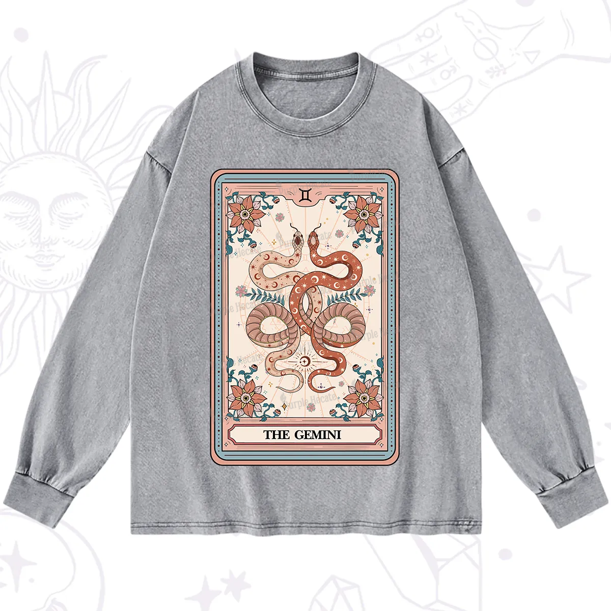 Purplehecate The Gemini Tarot Card Washed Long Sleeve Shirt
