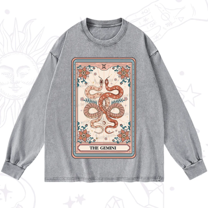 Purplehecate The Gemini Tarot Card Washed Long Sleeve Shirt