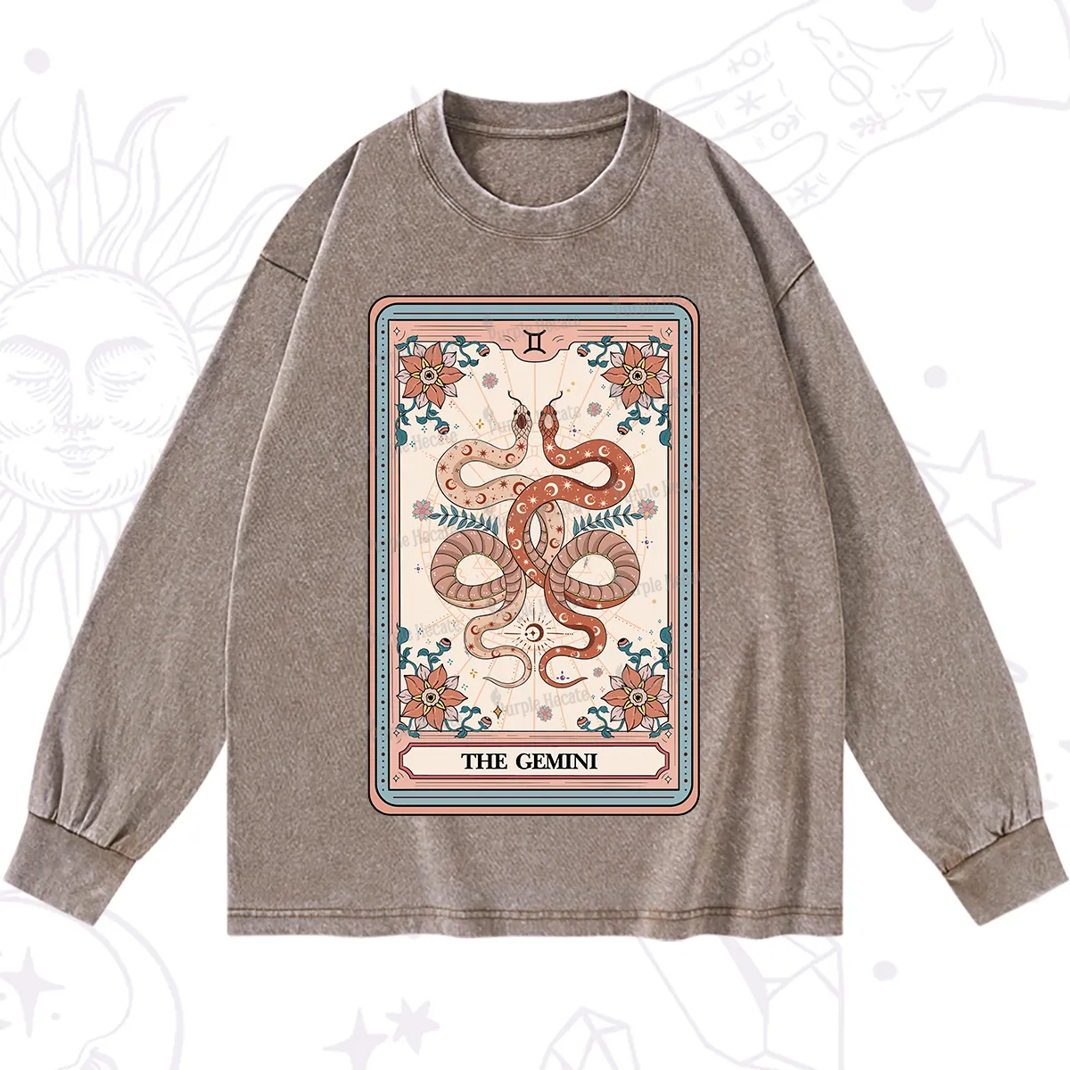 Purplehecate The Gemini Tarot Card Washed Long Sleeve Shirt