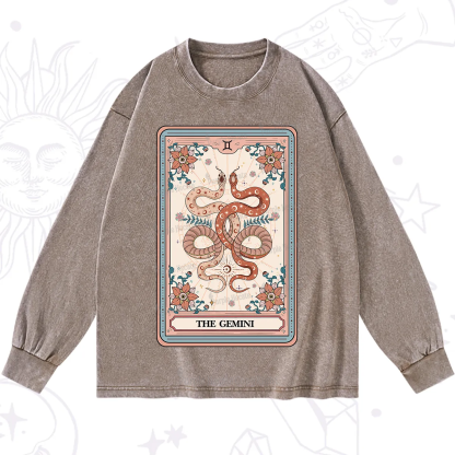 Purplehecate The Gemini Tarot Card Washed Long Sleeve Shirt