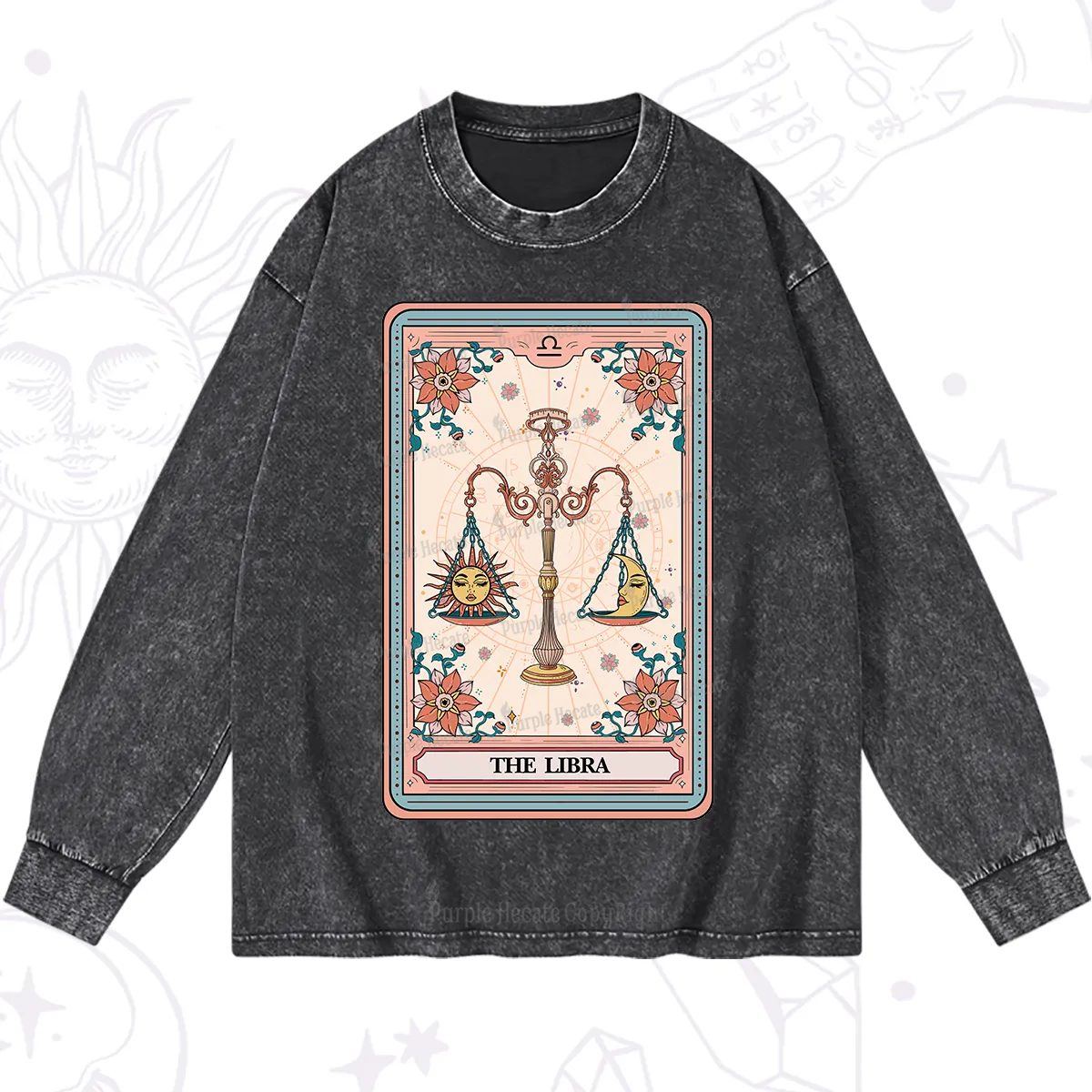 Purplehecate The Libra Tarot Card Washed Long Sleeve Shirt