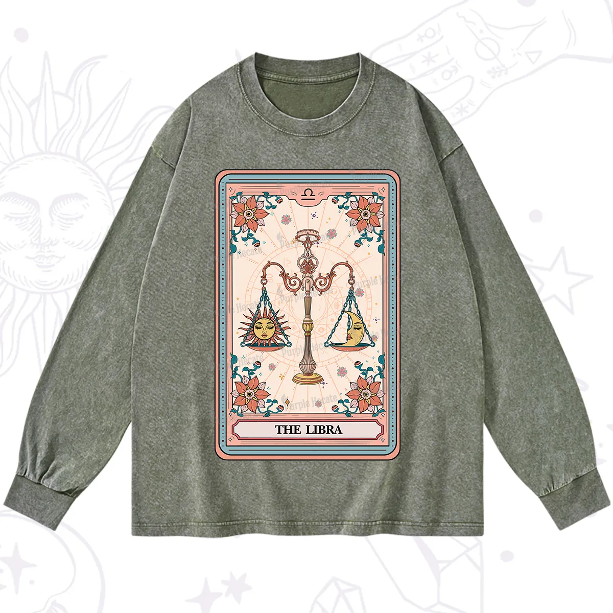 Purplehecate The Libra Tarot Card Washed Long Sleeve Shirt