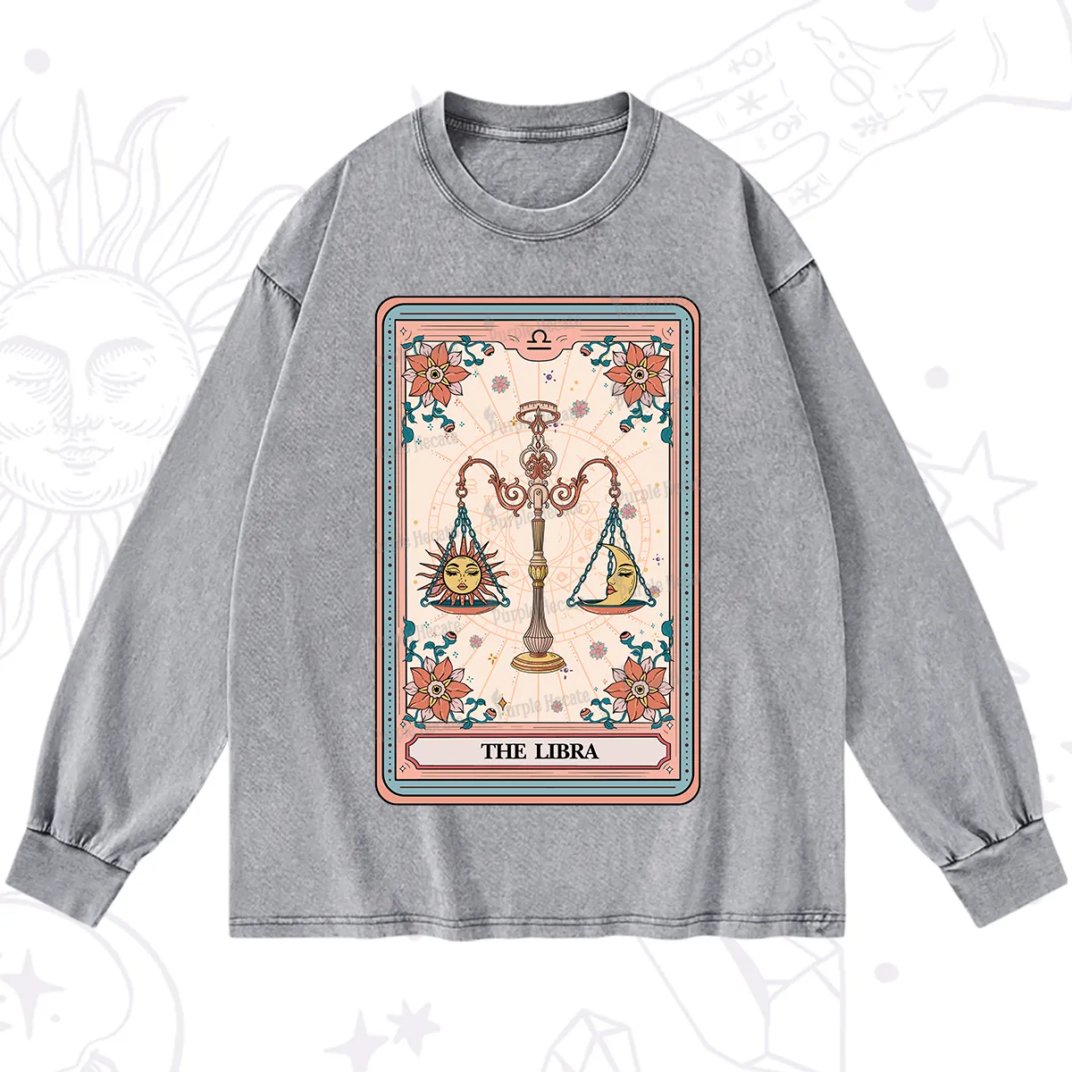 Purplehecate The Libra Tarot Card Washed Long Sleeve Shirt