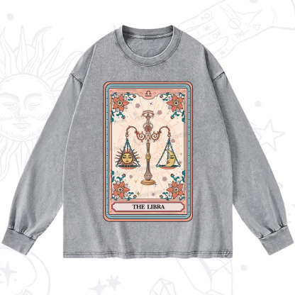 Purplehecate The Libra Tarot Card Washed Long Sleeve Shirt