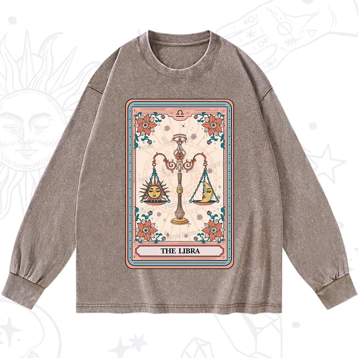 Purplehecate The Libra Tarot Card Washed Long Sleeve Shirt