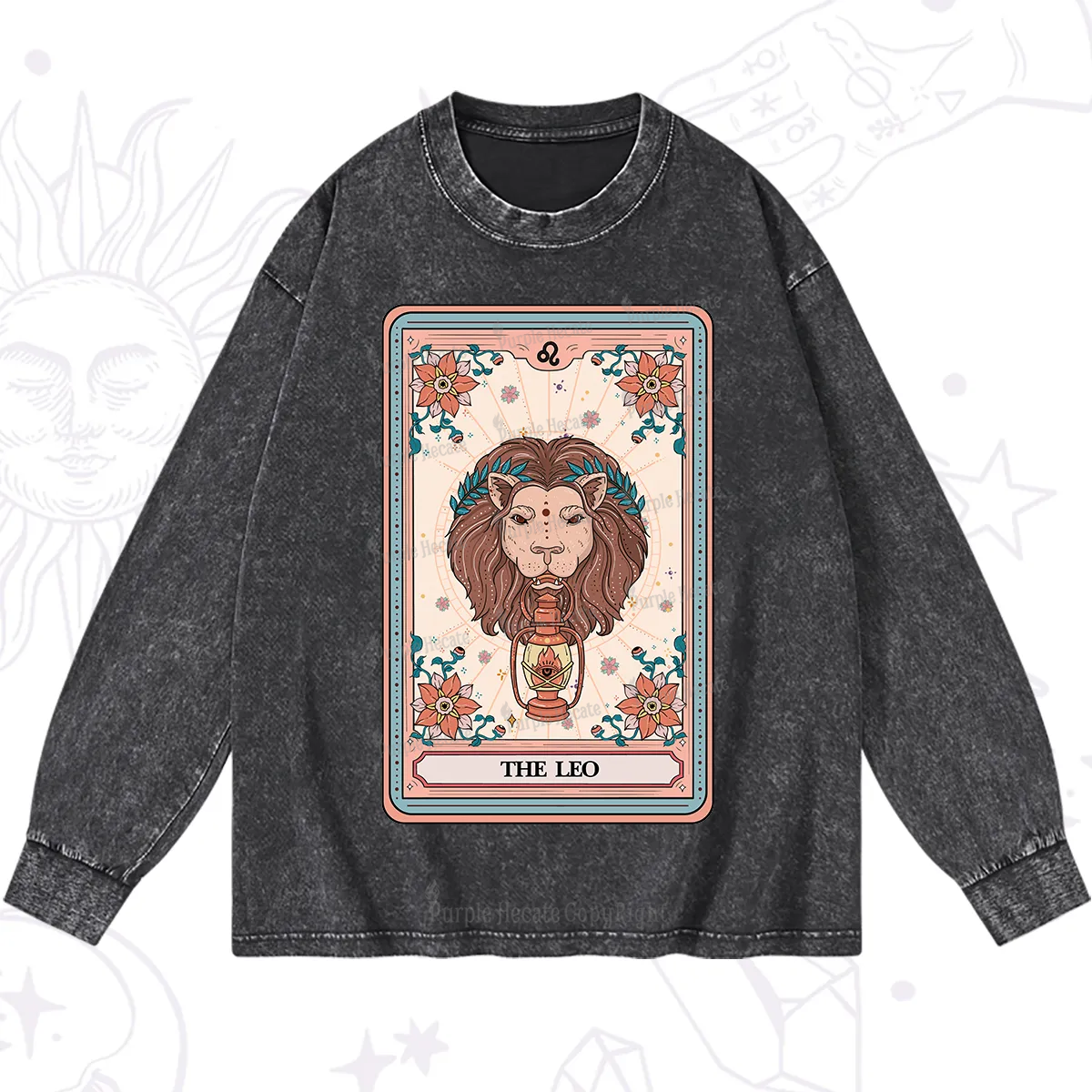 Purplehecate The Leo Tarot Card Washed Long Sleeve Shirt