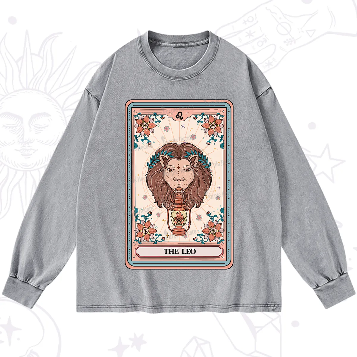Purplehecate The Leo Tarot Card Washed Long Sleeve Shirt