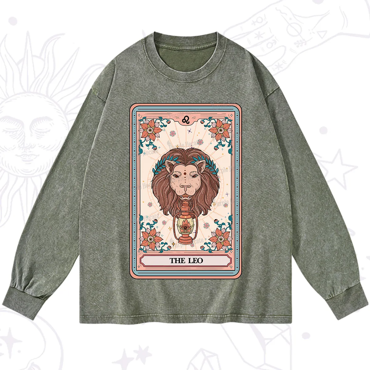 Purplehecate The Leo Tarot Card Washed Long Sleeve Shirt