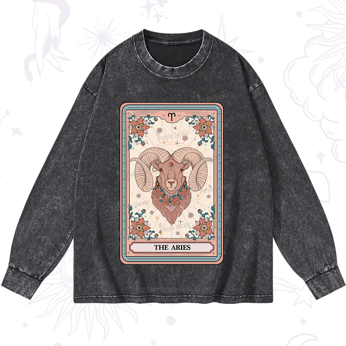Purplehecate The Aries Tarot Card Washed Long Sleeve Shirt