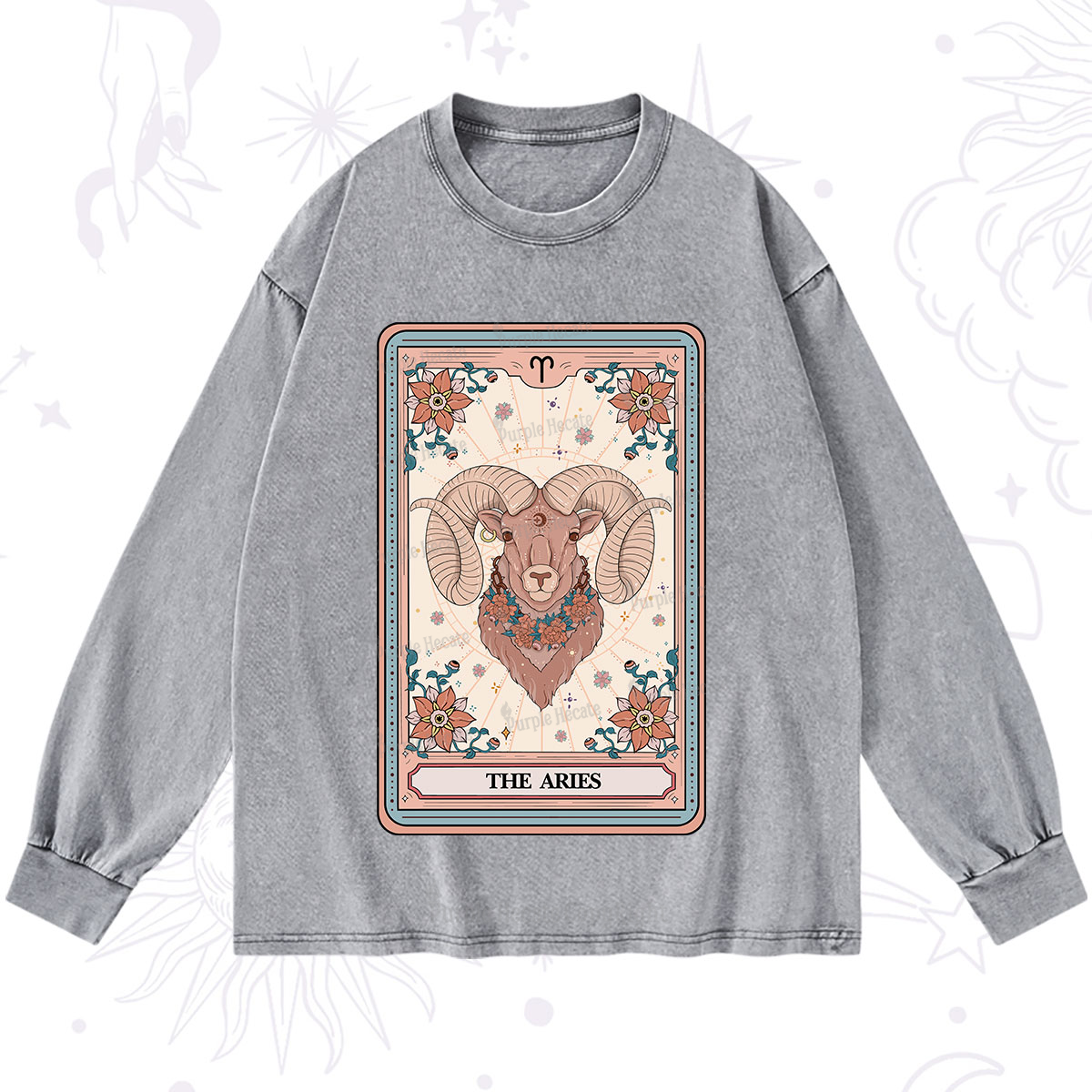 Purplehecate The Aries Tarot Card Washed Long Sleeve Shirt