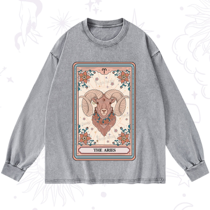 Purplehecate The Aries Tarot Card Washed Long Sleeve Shirt