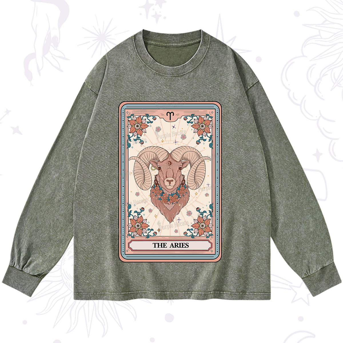 Purplehecate The Aries Tarot Card Washed Long Sleeve Shirt