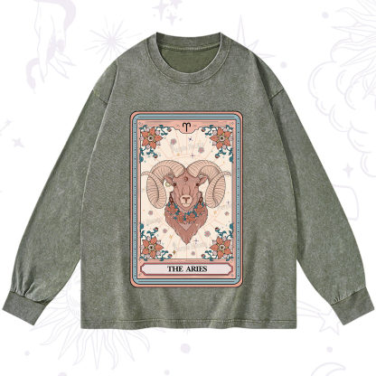Purplehecate The Aries Tarot Card Washed Long Sleeve Shirt