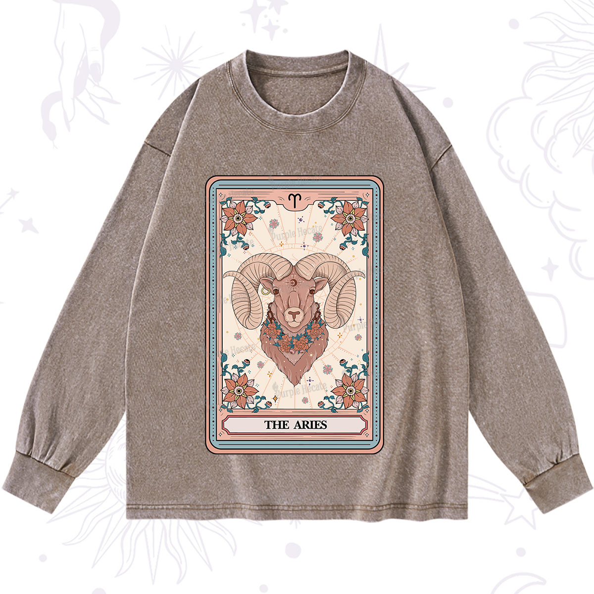 Purplehecate The Aries Tarot Card Washed Long Sleeve Shirt