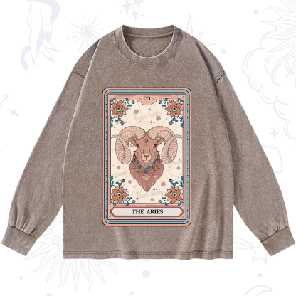 Purplehecate The Aries Tarot Card Washed Long Sleeve Shirt