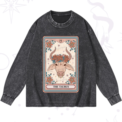 Purplehecate The Taurus Tarot Card Washed Long Sleeve Shirt