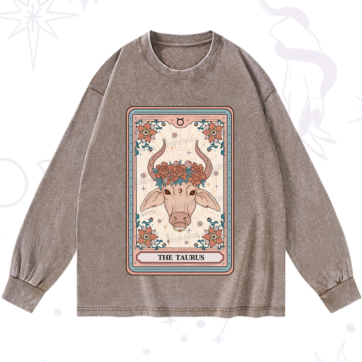 Purplehecate The Taurus Tarot Card Washed Long Sleeve Shirt