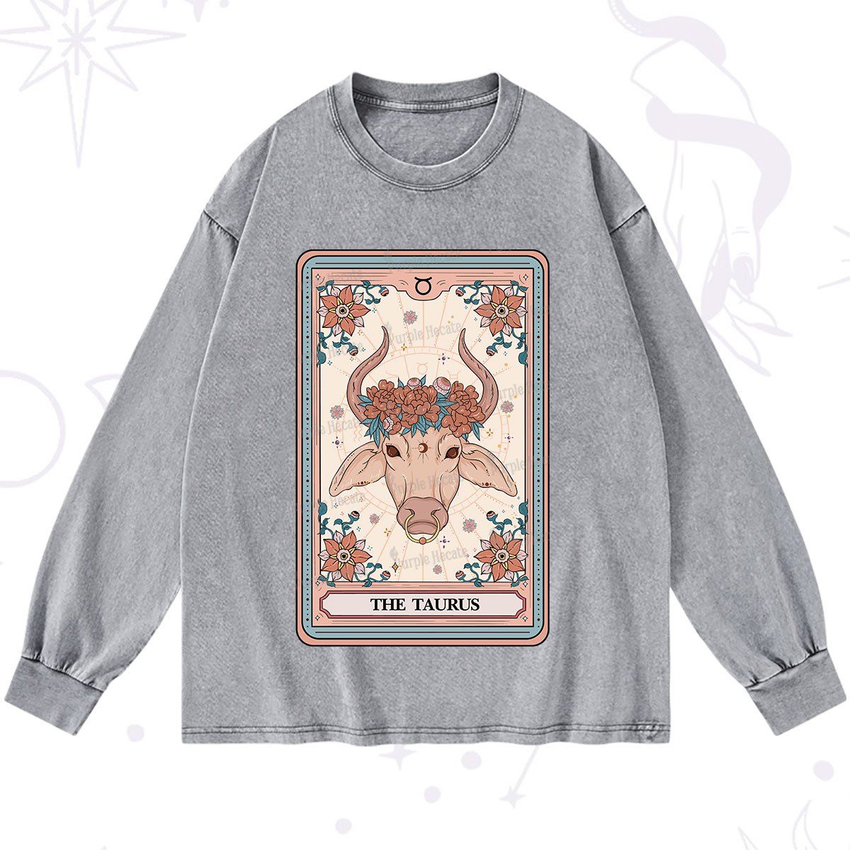 Purplehecate The Taurus Tarot Card Washed Long Sleeve Shirt
