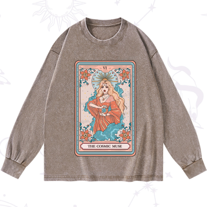 Purplehecate The Cosmic Muse Tarot Card Washed Long Sleeve Shirt