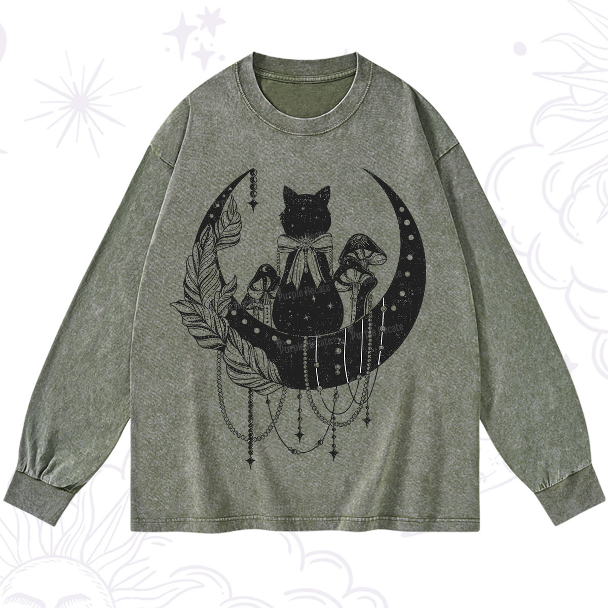 Purplehecate Hecate's Triple Moon Washed Long Sleeve Shirt