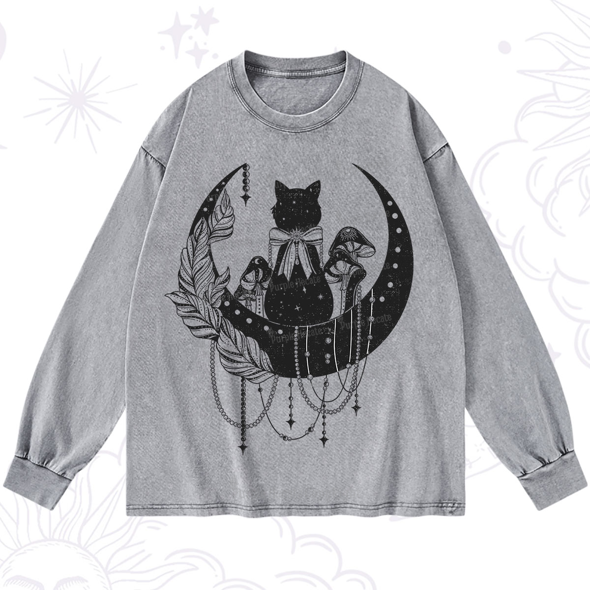Purplehecate Hecate's Triple Moon Washed Long Sleeve Shirt