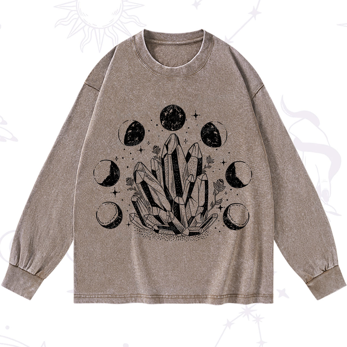 Purplehecate Crystals and Moon Phases Washed Long Sleeve Shirt