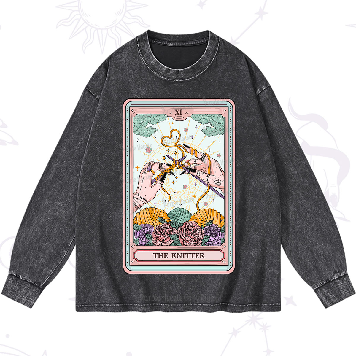 Purplehecate The Knitter Tarot Card Washed Long Sleeve Shirt
