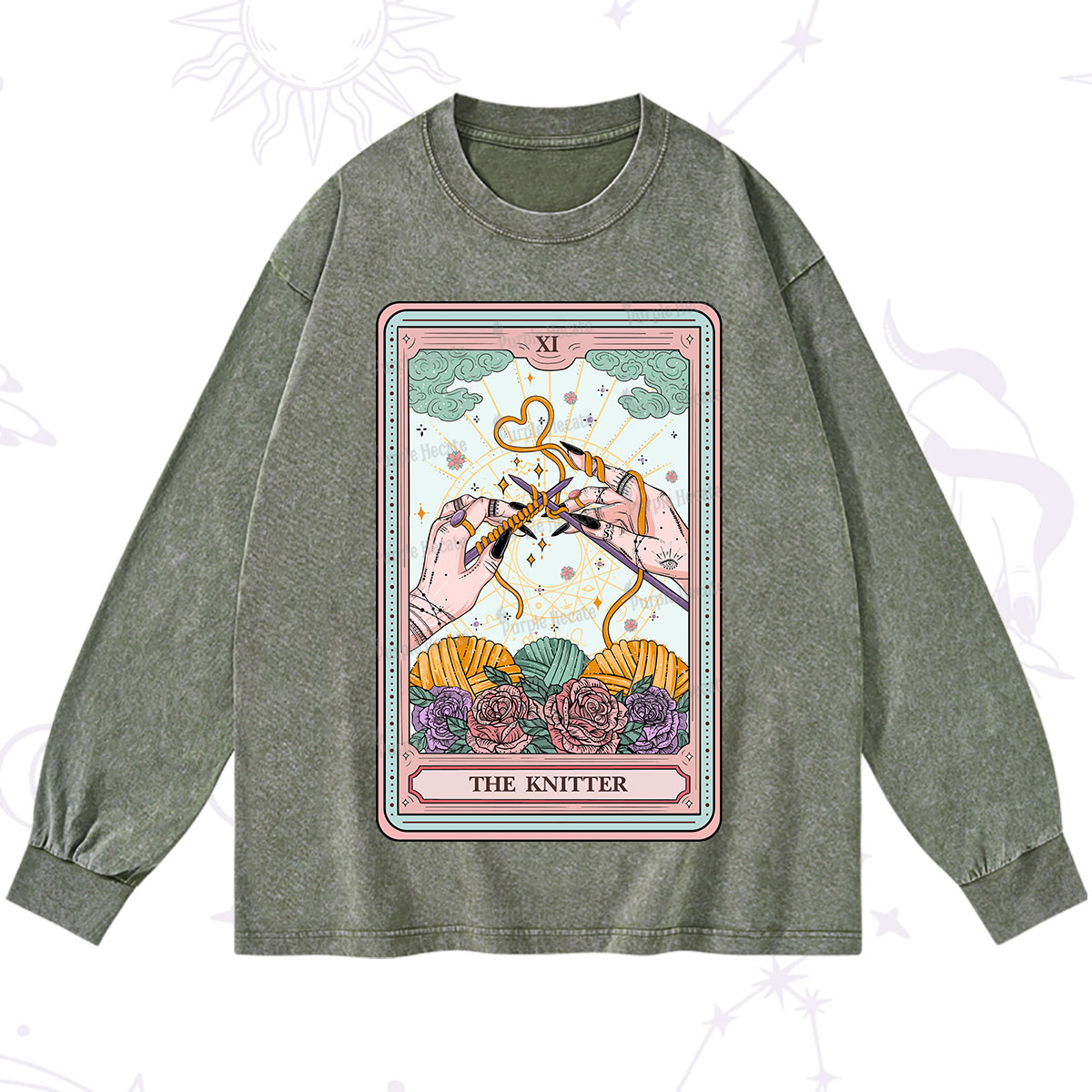 Purplehecate The Knitter Tarot Card Washed Long Sleeve Shirt