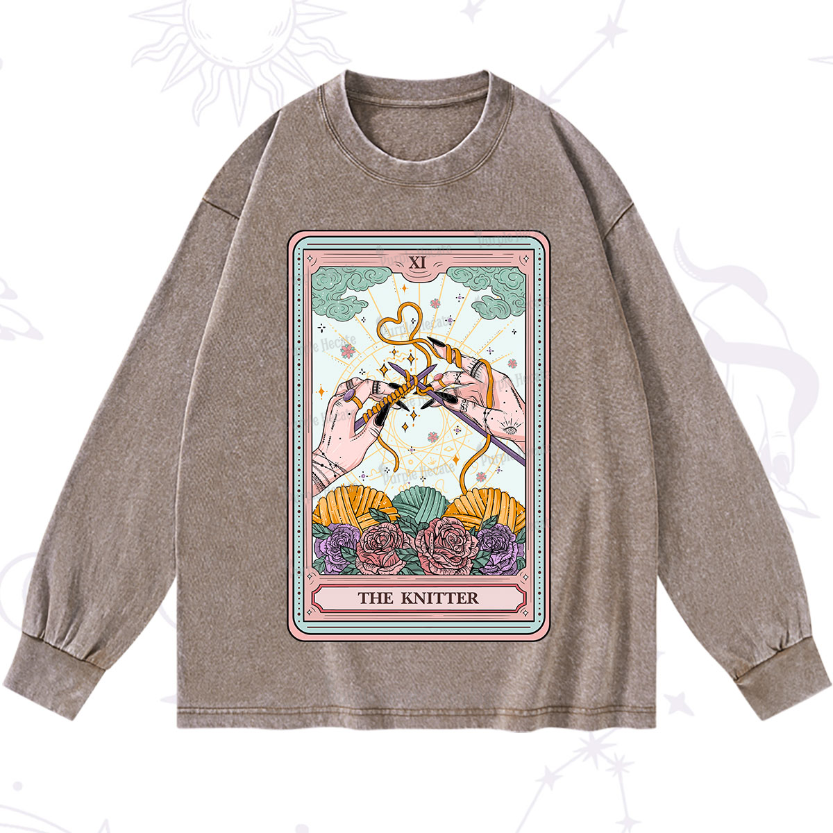 Purplehecate The Knitter Tarot Card Washed Long Sleeve Shirt