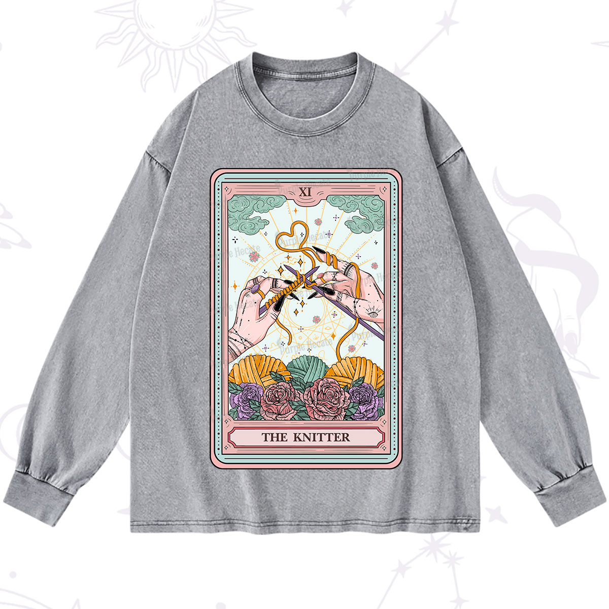 Purplehecate The Knitter Tarot Card Washed Long Sleeve Shirt