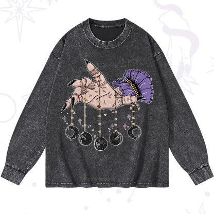 Purplehecate Feline Lunar Phases Washed Long Sleeve Shirt