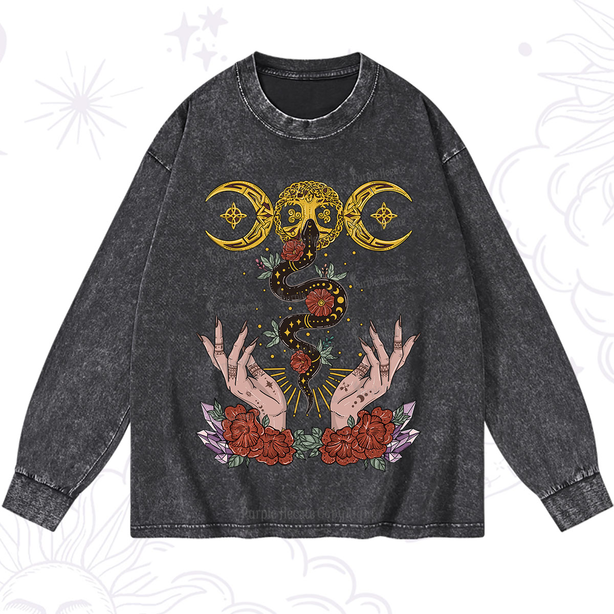 Purplehecate Lunar Bloom Washed Long Sleeve Shirt