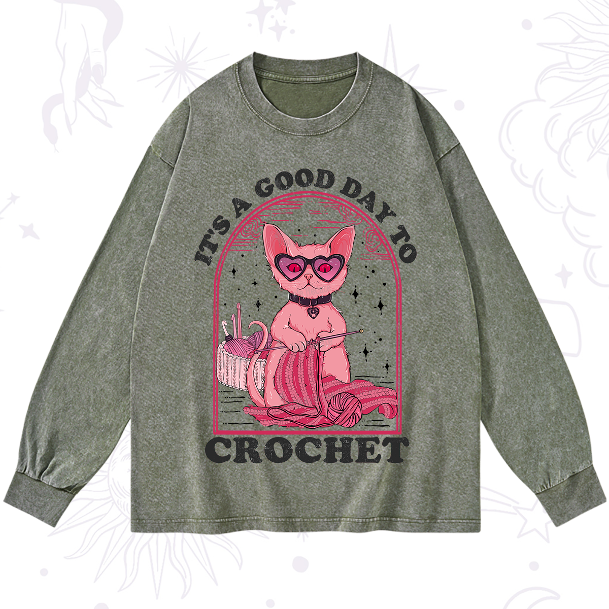 Purplehecate It's A Good Day To Crochet Washed Long Sleeve Shirt