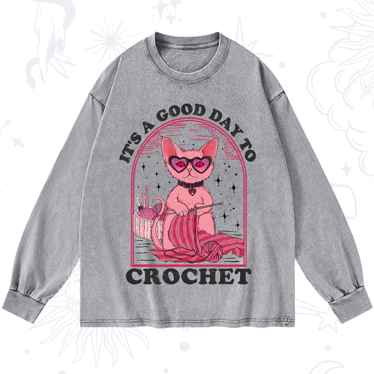 Purplehecate It's A Good Day To Crochet Washed Long Sleeve Shirt