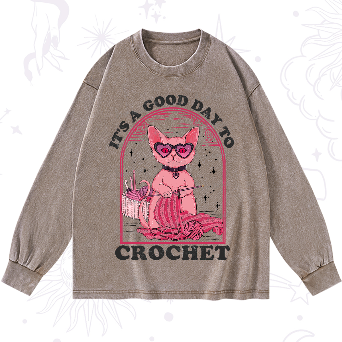 Purplehecate It's A Good Day To Crochet Washed Long Sleeve Shirt