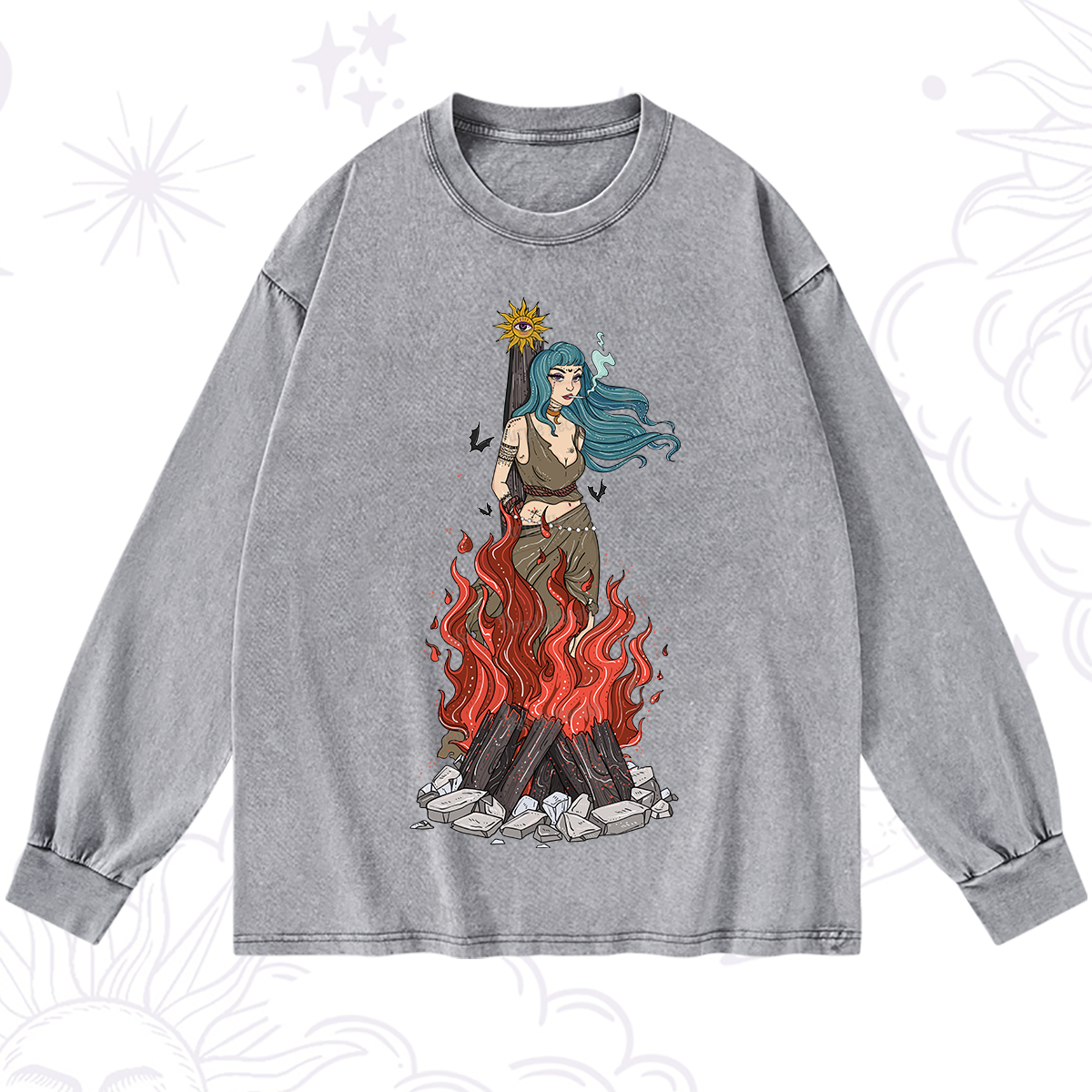 Purplehecate Witchy Woman Burned at the Stake Washed Long Sleeve Shirt