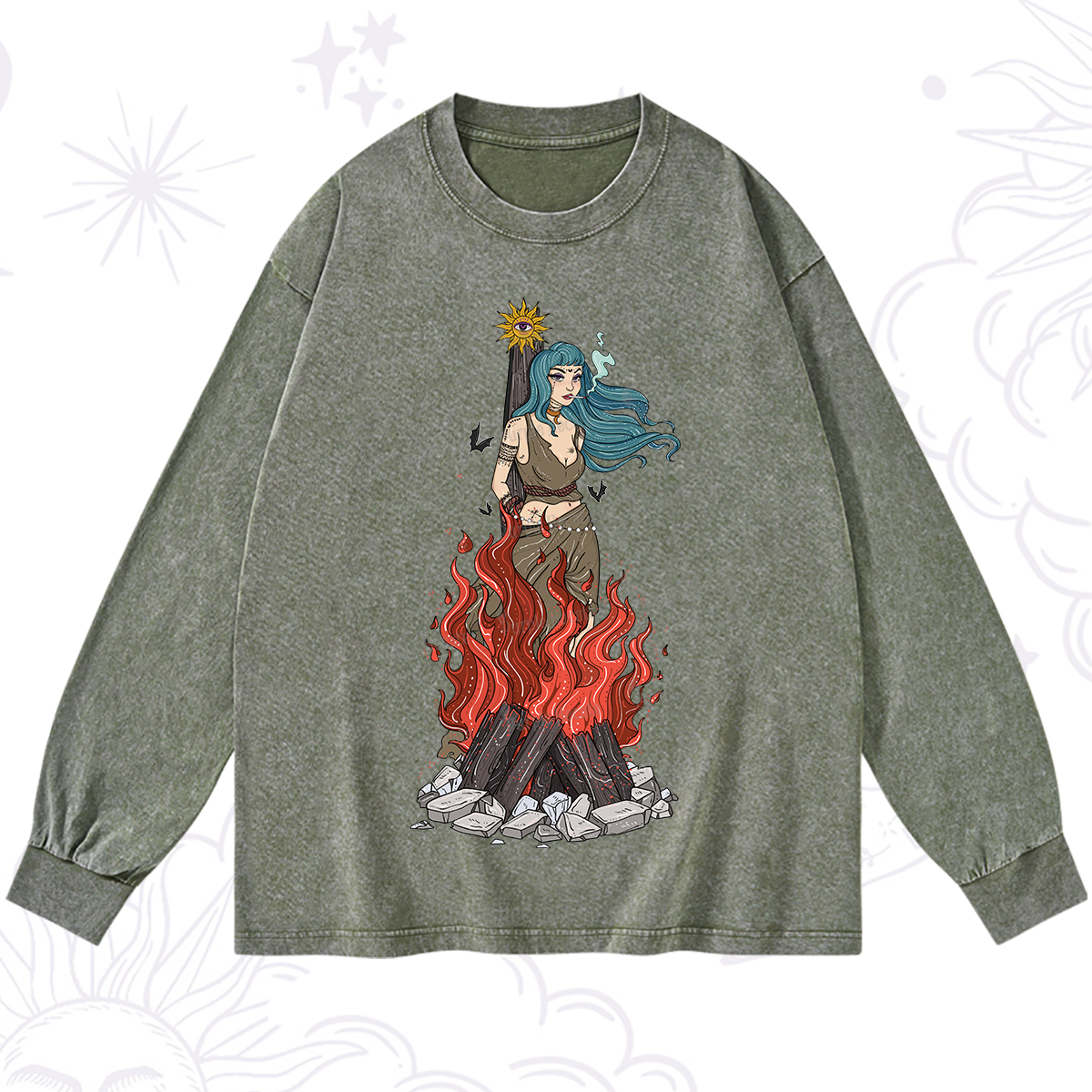 Purplehecate Witchy Woman Burned at the Stake Washed Long Sleeve Shirt
