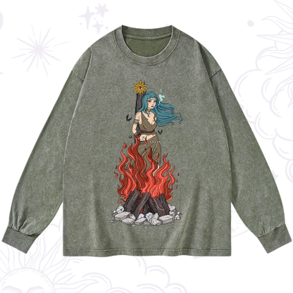 Purplehecate Witchy Woman Burned at the Stake Washed Long Sleeve Shirt