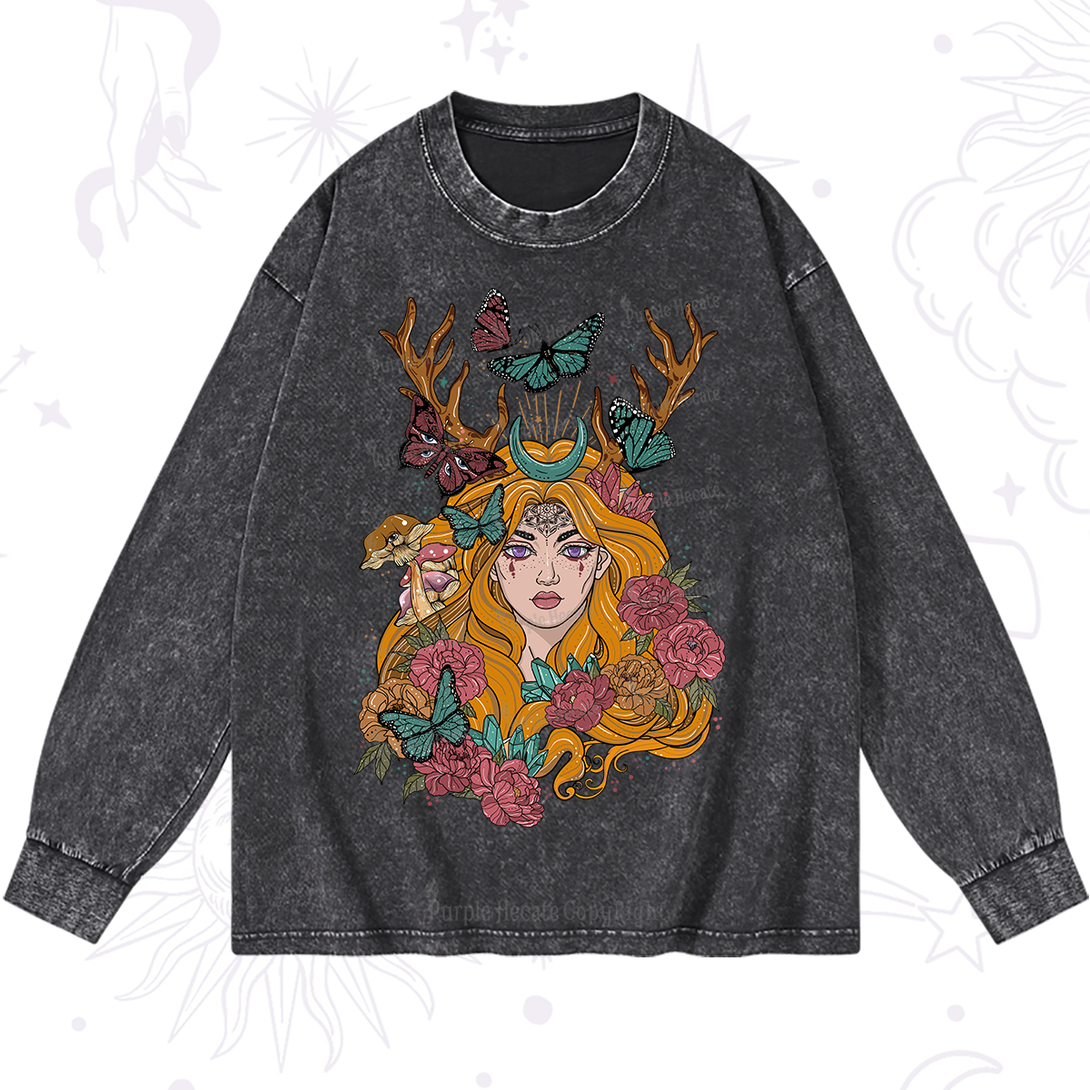 Purplehecate Butterfly Flutter Washed Long Sleeve Shirt