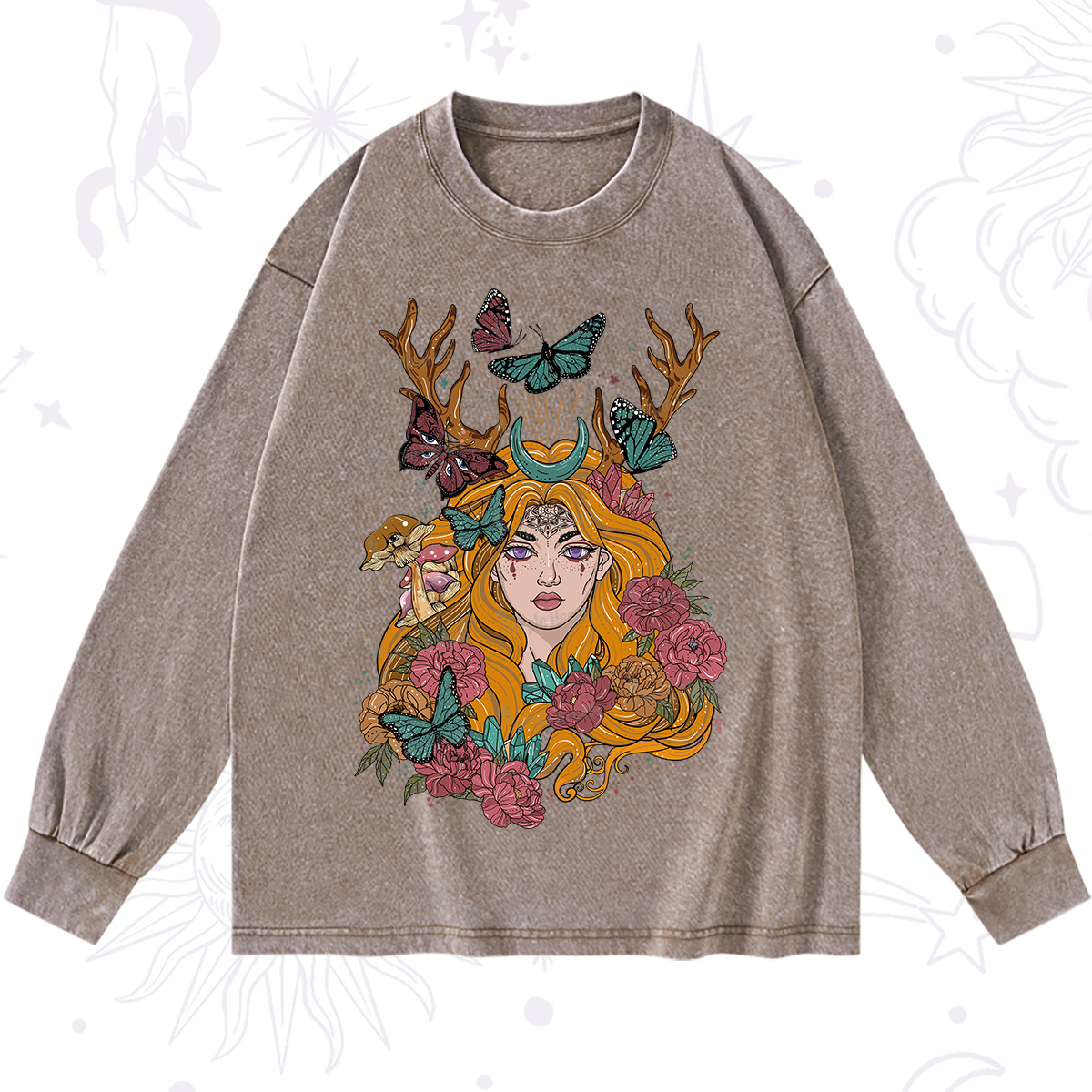 Purplehecate Butterfly Flutter Washed Long Sleeve Shirt