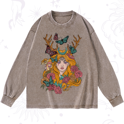 Purplehecate Butterfly Flutter Washed Long Sleeve Shirt