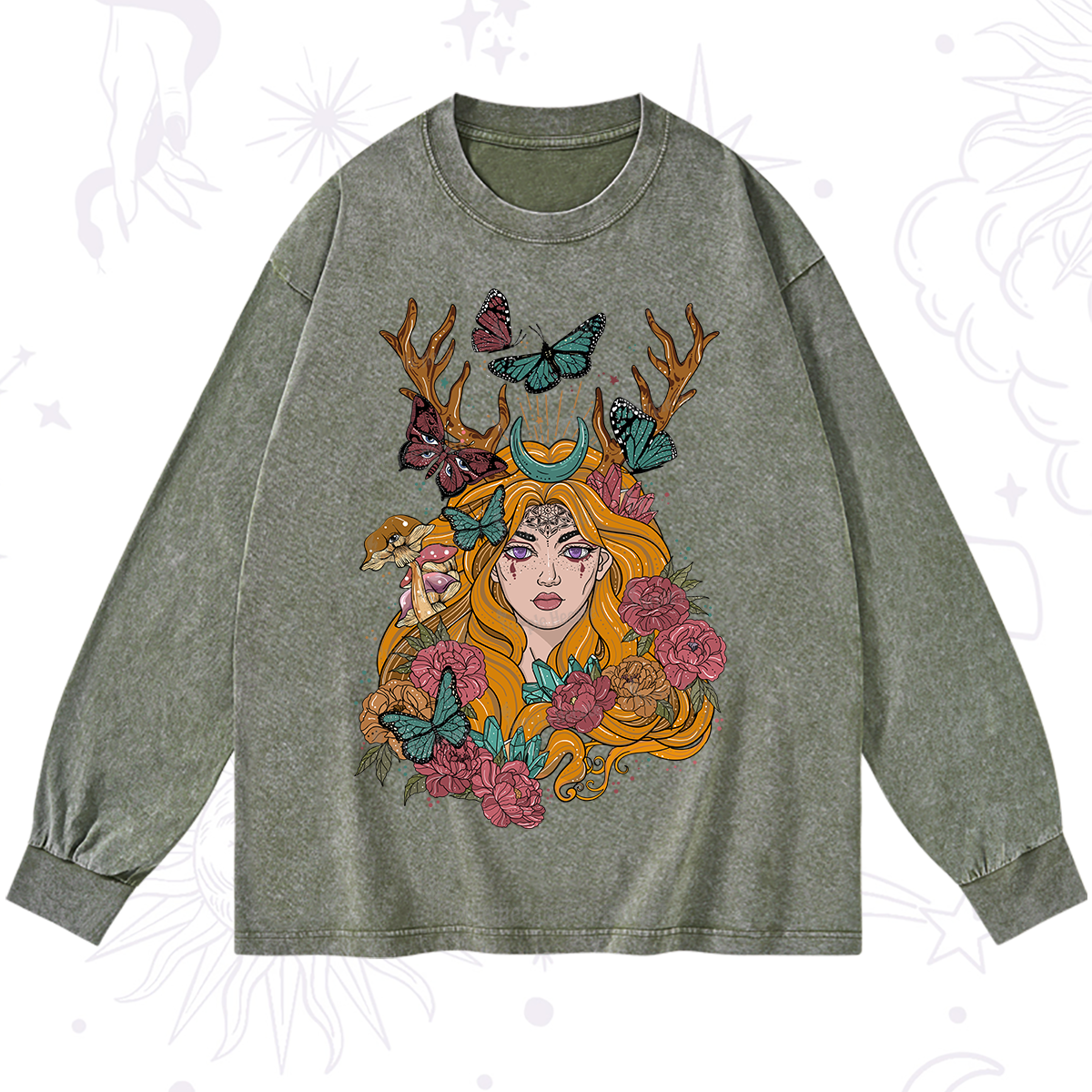 Purplehecate Butterfly Flutter Washed Long Sleeve Shirt