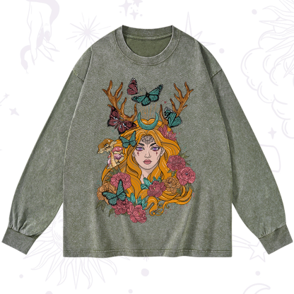 Purplehecate Butterfly Flutter Washed Long Sleeve Shirt