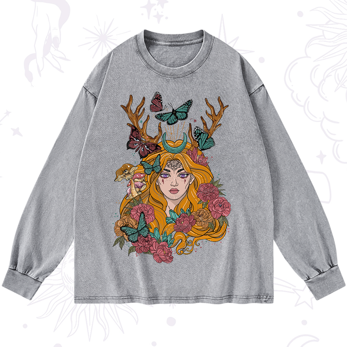 Purplehecate Butterfly Flutter Washed Long Sleeve Shirt