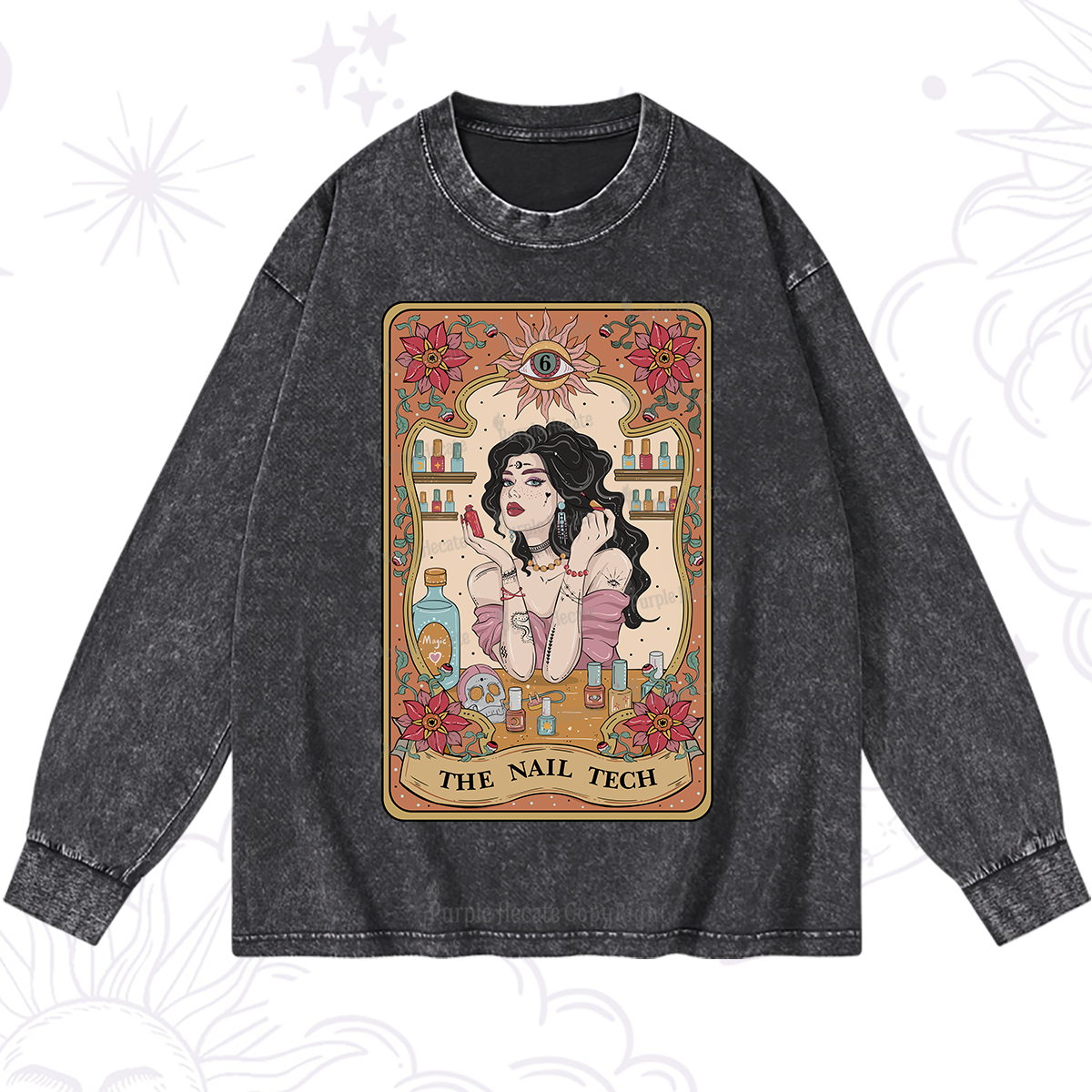 Purplehecate The Nail Tech Tarot Washed Long Sleeve Shirt
