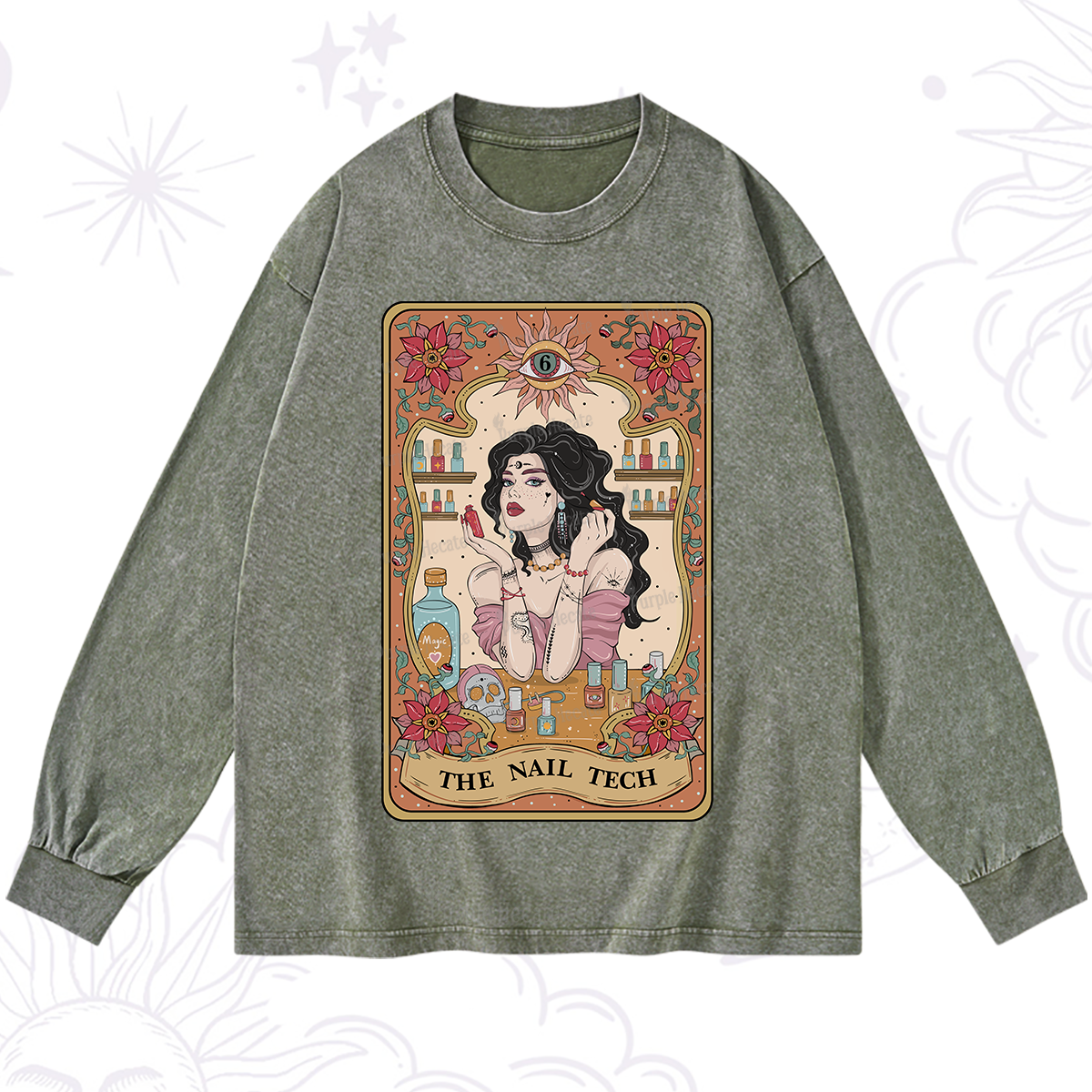 Purplehecate The Nail Tech Tarot Washed Long Sleeve Shirt